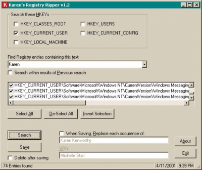 Screenshot of the application Registry Ripper - #1