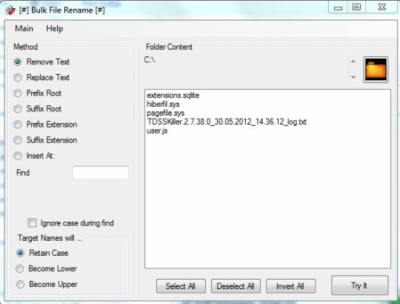 Screenshot of the application Bulk File Rename - #1