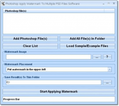 Screenshot of the application Photoshop Apply Watermark To Multiple PSD Files - #1