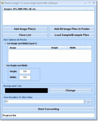 Screenshot of the application Resize Images To Same Height and Width - #1