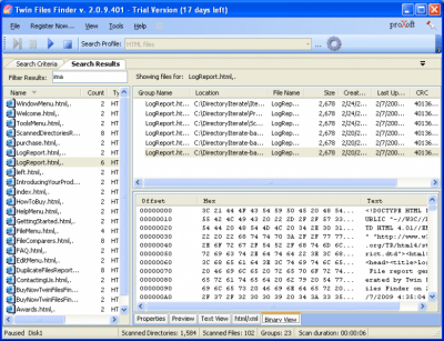 Screenshot of the application Twin Files Finder - #1