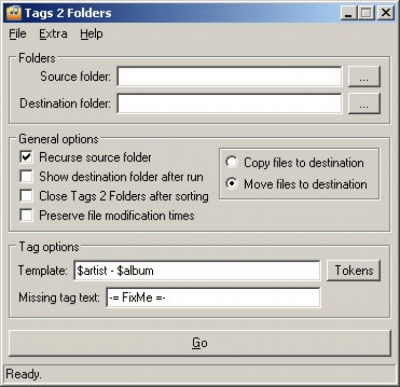 Screenshot of the application Tags 2 Folders - #1