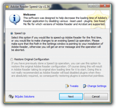 Screenshot of the application Adobe Reader SpeedUp - #1