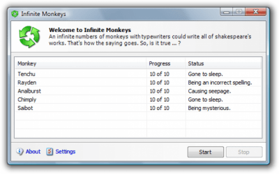 Screenshot of the application Infinite Monkeys - #1