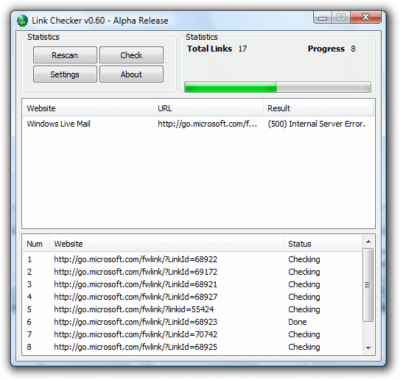 Screenshot of the application Link Checker - #1