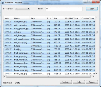 Screenshot of the application Stone File Undelete - #1