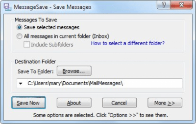 Screenshot of the application MessageSave for Microsoft Outlook - #1