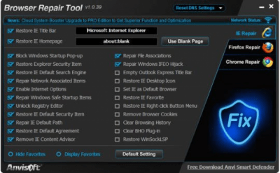 Screenshot of the application Anvi Browser Repair Tool - #1