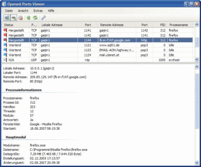 Screenshot of the application Opened Ports Viewer - #1