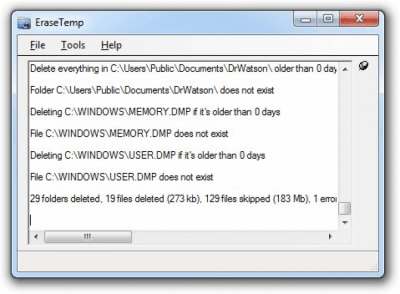 Screenshot of the application EraseTemp - #1
