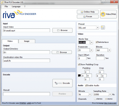 Screenshot of the application Riva FLV Encoder - #1