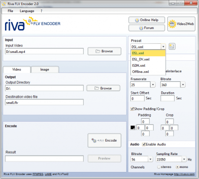 Screenshot of the application Riva FLV Encoder - #2