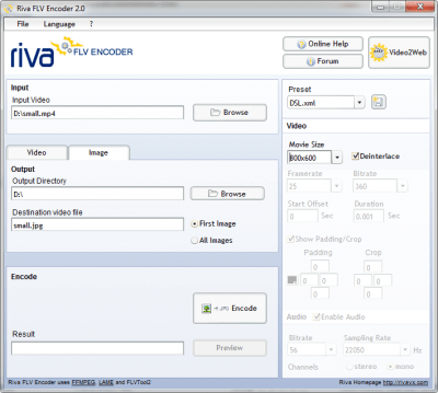 Screenshot of the application Riva FLV Encoder - #3