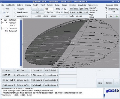 Screenshot of the application gCAD3D - #1