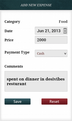 Screenshot of the application Daily Expense - #3
