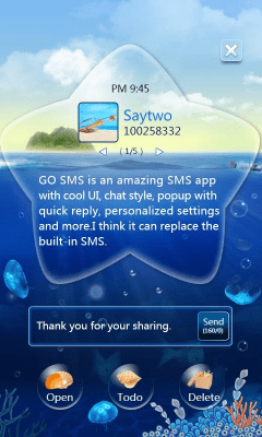 Screenshot of the application GO SMS Pro OceanStar Popup ThX - #1