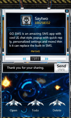Screenshot of the application GO SMS Pro SpaceBattle Pop Thx - #3