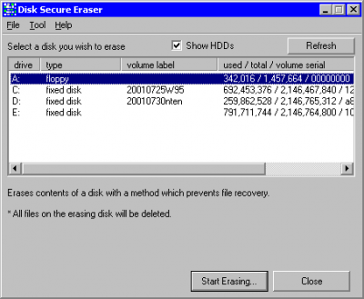 Screenshot of the application Disk Secure Eraser - #1