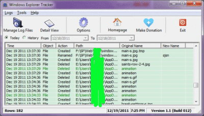 Screenshot of the application Windows Explorer Tracker - #1