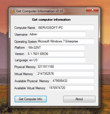 Screenshot of the application Get Computer Info - #1