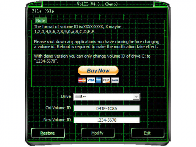 Screenshot of the application VolID(Disk Drives Serial Modifier) - #1