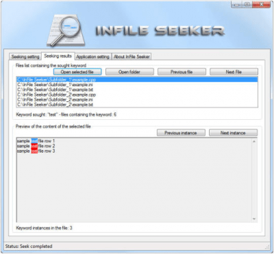 Screenshot of the application InFile Seeker - #2