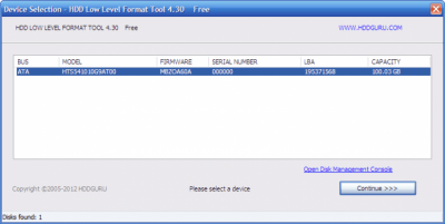 Screenshot of the application HDD Low Level Format Tool - #1