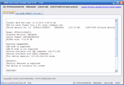 Screenshot of the application HDD Low Level Format Tool - #2