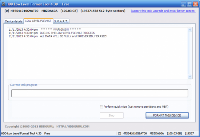 Screenshot of the application HDD Low Level Format Tool - #3