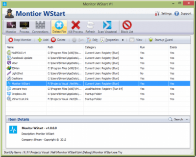 Screenshot of the application Monitor WStart - #1