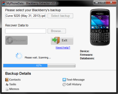 Screenshot of the application Blackberry Extractor - #1