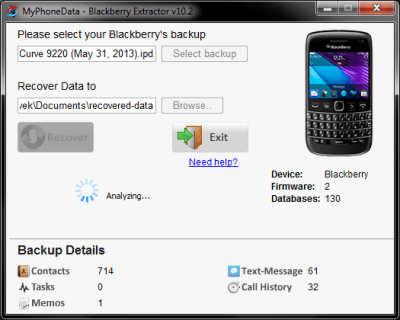 Screenshot of the application Blackberry Extractor - #2