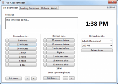Screenshot of the application Two-Click Reminder - #1