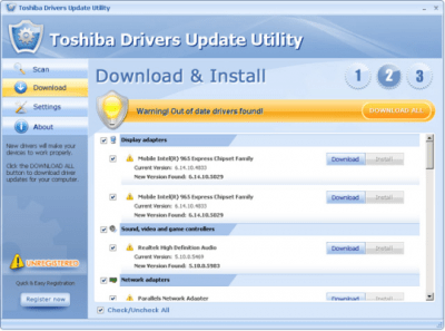 Screenshot of the application Toshiba Drivers Update Utility - #1