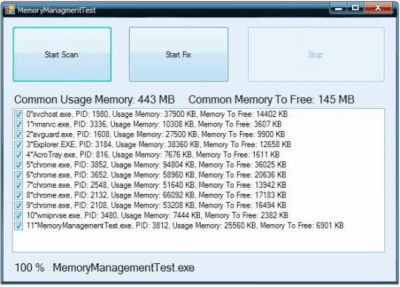 Screenshot of the application Memory Management ActiveX - #1