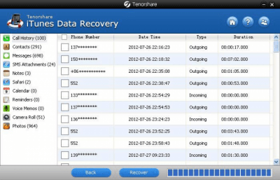 Screenshot of the application Tenorshare iTunes Data Recovery - #1