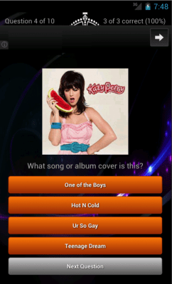 Screenshot of the application Katy Perry Quiz Lyrics Game - #2