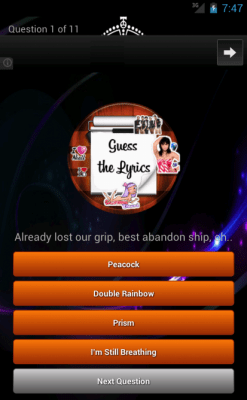 Screenshot of the application Katy Perry Quiz Lyrics Game - #13