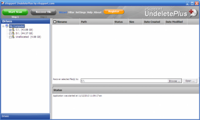 Screenshot of the application UndeletePlus - #1