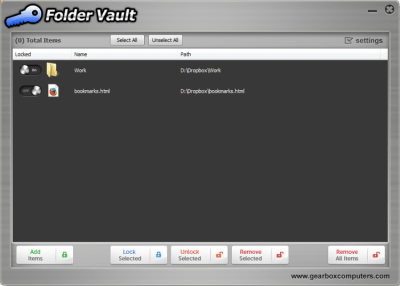 Screenshot of the application Folder Vault - #2
