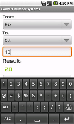 Screenshot of the application Convert number systems - #3