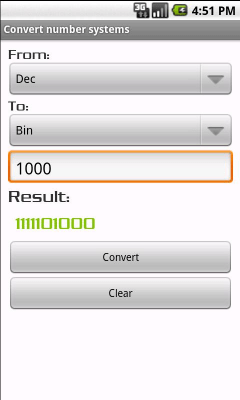 Screenshot of the application Convert number systems - #4