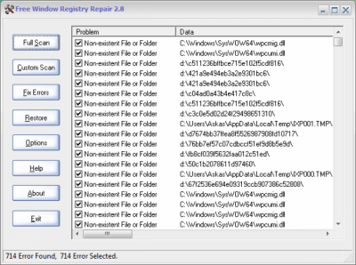 Screenshot of the application Free Window Registry Repair - #1