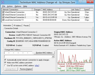 Screenshot of the application Technitium MAC Address Changer - #1