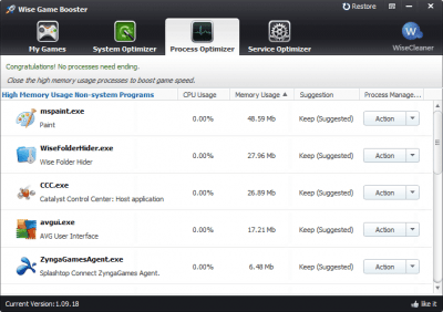 Screenshot of the application Wise Game Booster Portable - #3