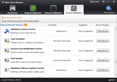 Screenshot of the application Wise Game Booster Portable - #4