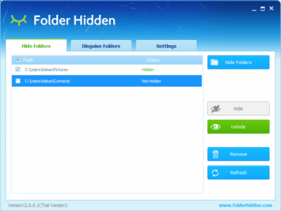 Screenshot of the application Folder Hidden - #1