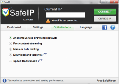 Screenshot of the application SafeIP - #1