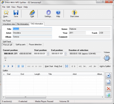 Screenshot of the application Direct WAV MP3 Splitter - #1