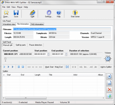 Screenshot of the application Direct WAV MP3 Splitter - #2
